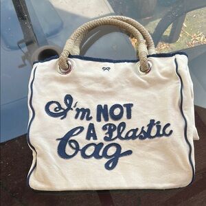 Anya Hindmarch I’m not a plastic bag Cream and Blue Canvas Tote Bag